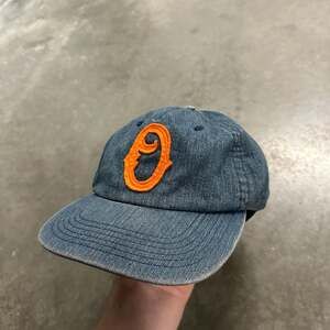 Obey Propaganda Denim Baseball Hat With Orange Embroidery And Leather Strapback